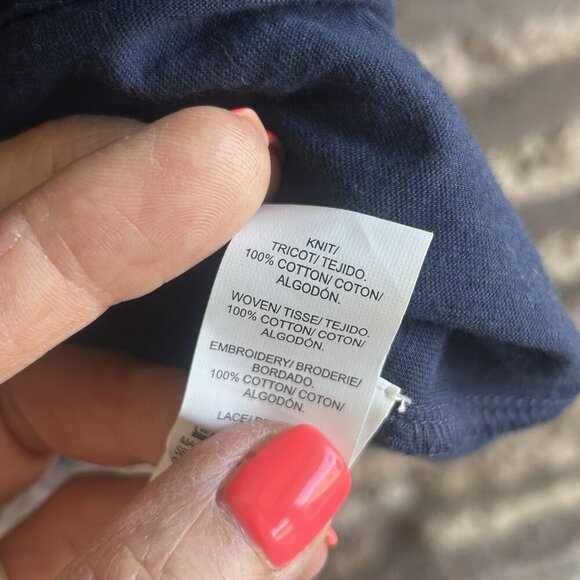 Lucky Brand Navy Blue Eyelet Peasant Tie Front 1/2 Sleeve Top Size Small - Picture 4 of 10